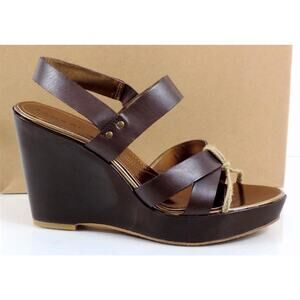 Tahari India Strappy Platform Wedge Sandal Heels Leather Dark Brown